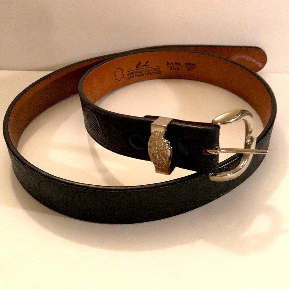 C L Leather Belt Eagle Design 38”